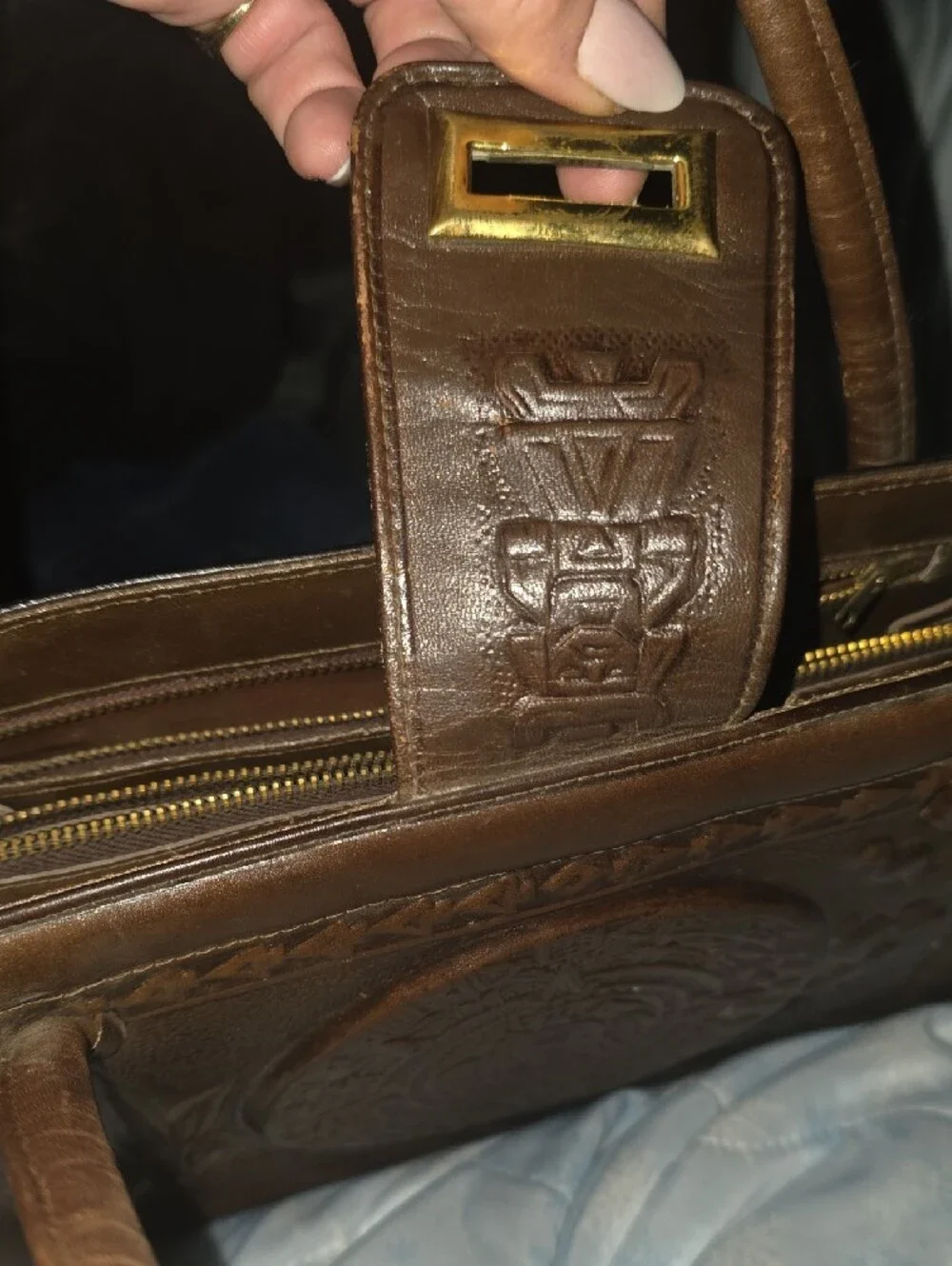 Classic Brown Embossed Leather Tote Bag. Top Knotch, Handcrafted, Purchased In T
